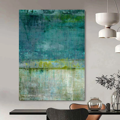 “Teal and Green Textured Layers” Mixed - Media Art CT0182
