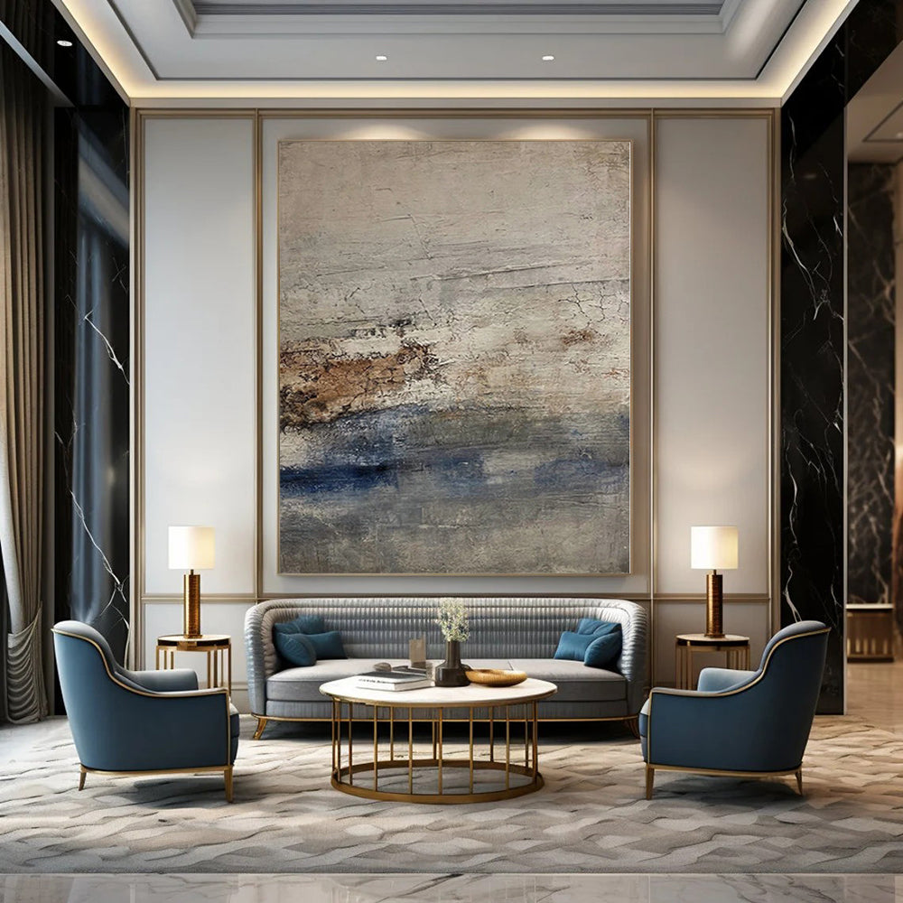 “Gray - Blue Textured Horizon” Abstract Oil Painting CT0129