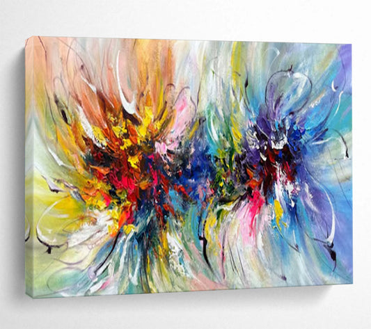 “Color Burst Flowers” - Colors like red, yellow, blue, and purple; freely blooming abstract flower clusters with flexible lines CT1529