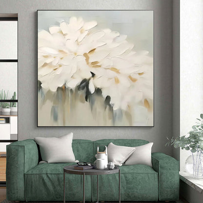 “Textured White Flowers”，Abstract Floral Impasto Painting CT0543