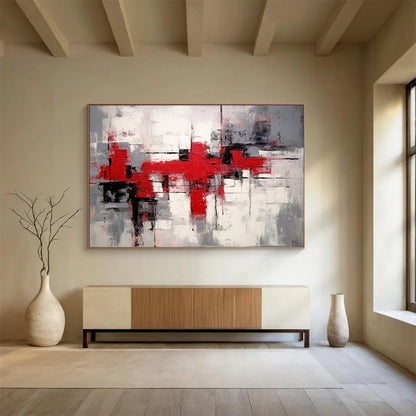“Red - Gray Geometry” - A geometric abstract built with red, gray, and white CT1637