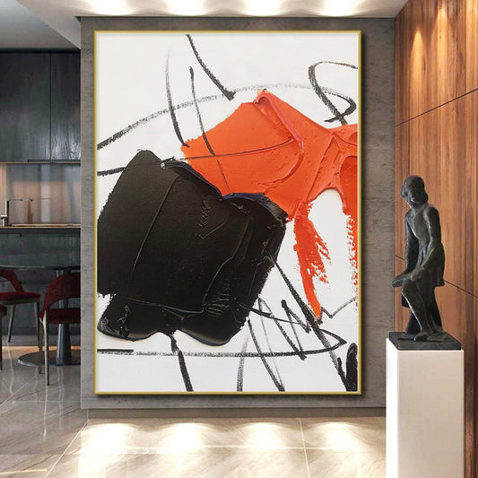 “Orange - Black Textured Abstraction” - Abstract Expressionist Art CT0488