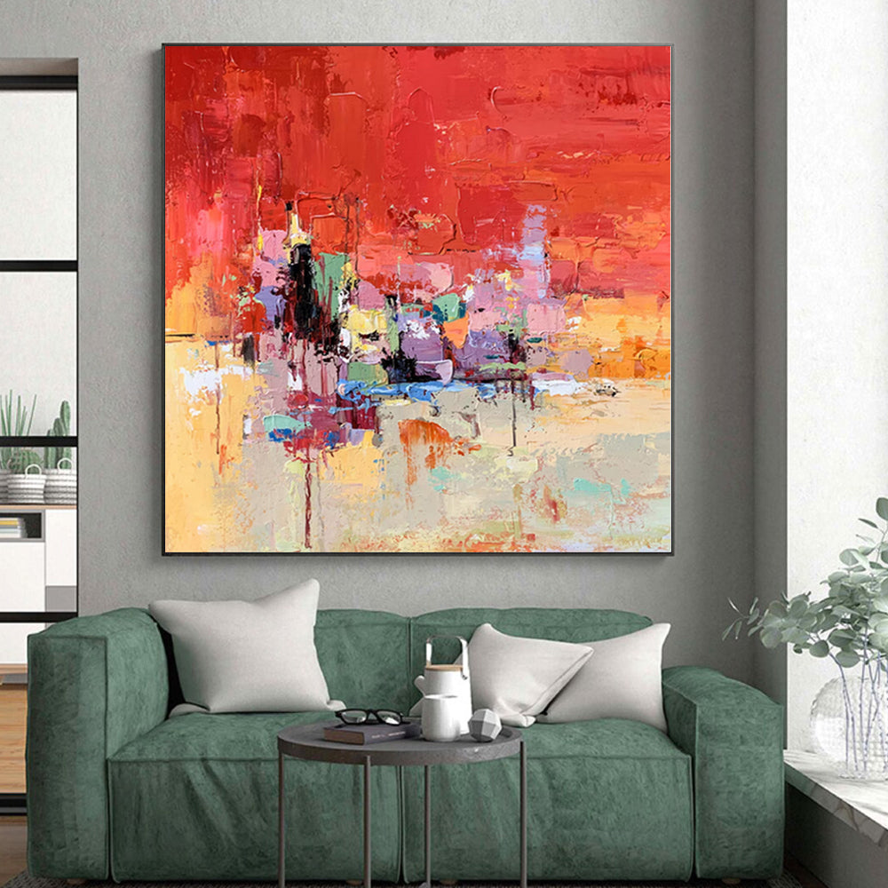“Red - Hued Urban Energy” Abstract Acrylic Art CT0291