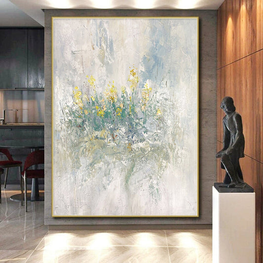 “Soft Yellow Floral Impressions” Abstract Acrylic Art CT0304