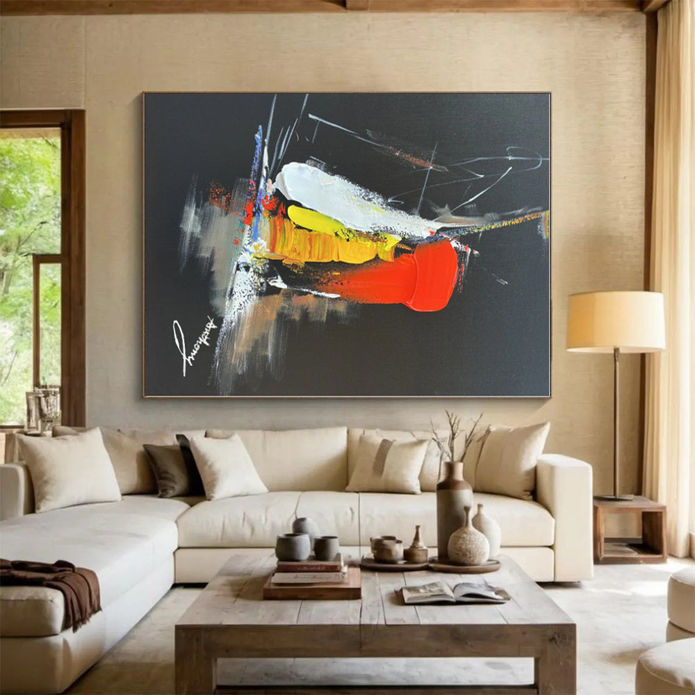 “Vibrant Colors on Black Backdrop”，Abstract Expressionist Acrylic Painting CT0515