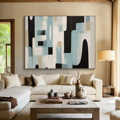 “Mid - Century Geometric Blues” – Abstract Geometric Acrylic Painting CT1711