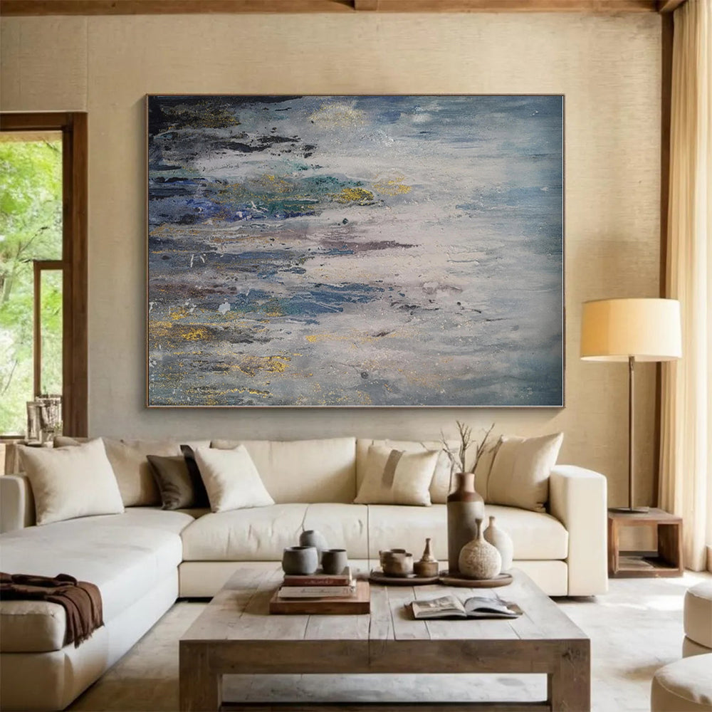 “Blue - Grey Abstract Drips”，Abstract Expressionist Acrylic Art CT0561