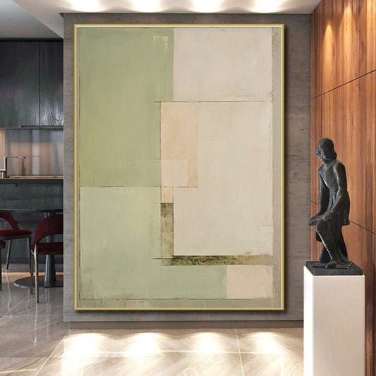 “Soft Green - Beige Minimalist Blocks” - Abstract Subtle Painting CT0398