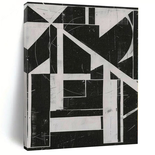 “Black - White Geometric Construct” Abstract Acrylic Art CT0263