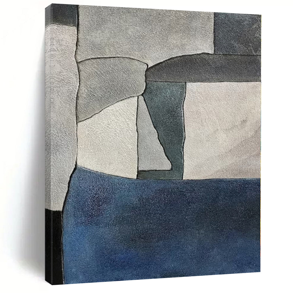 “Gray & Blue Patchwork: Minimalist Abstraction” - Abstract Minimalist Painting CT0386