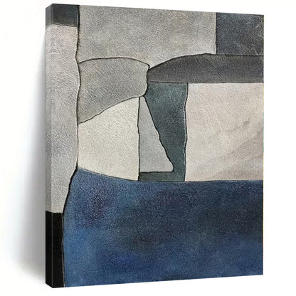 “Gray & Blue Patchwork: Minimalist Abstraction” - Abstract Minimalist Painting CT0386