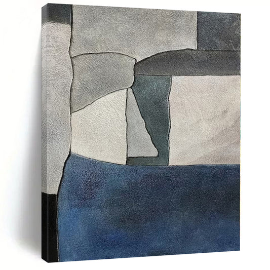 “Gray & Blue Patchwork: Minimalist Abstraction” - Abstract Minimalist Painting CT0386