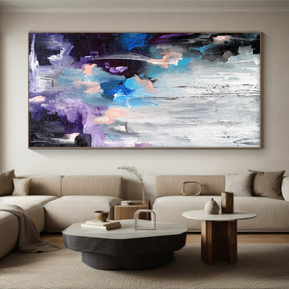 “Colorful Cascade” - Abstract Painting with Blue, Purple, Orange, Gray CT0069