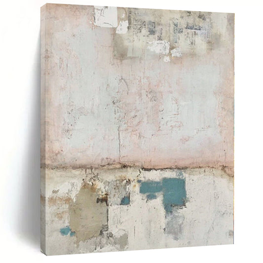 “Soft Pink Collage” - Abstract Painting with Pink, Blue, Gray, White CT0109