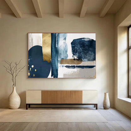 “Blue - Gold Geometric Fusion” – Abstract Acrylic Painting CT1720