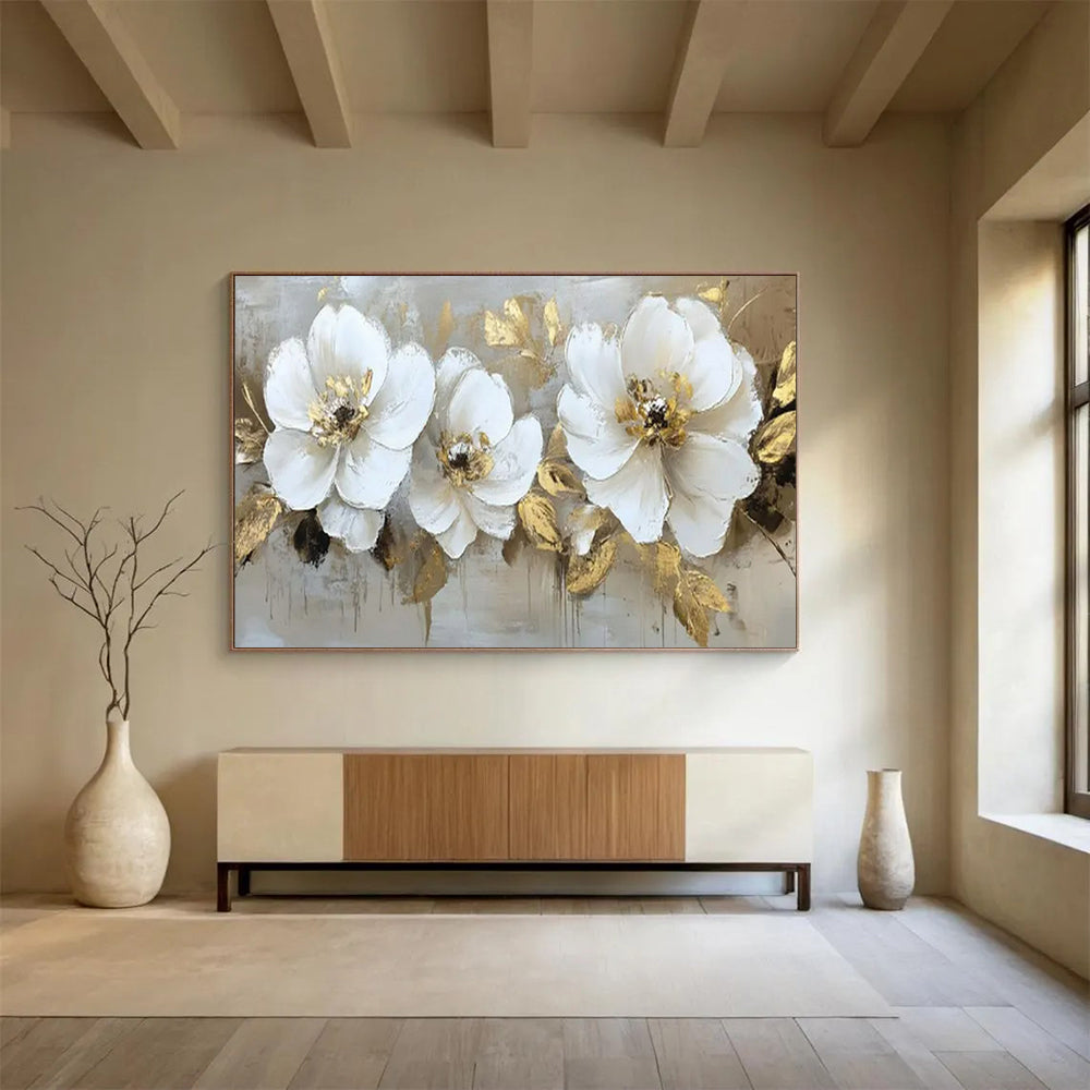 “Gilded Blooms” – Floral Acrylic Painting CT1705