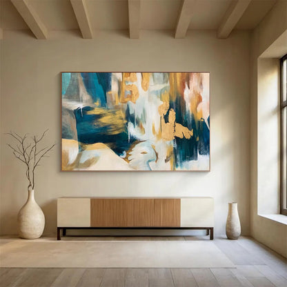 “Teal - Gold Dreamscape” - A dreamy abstract of teal, gold, and white CT1636