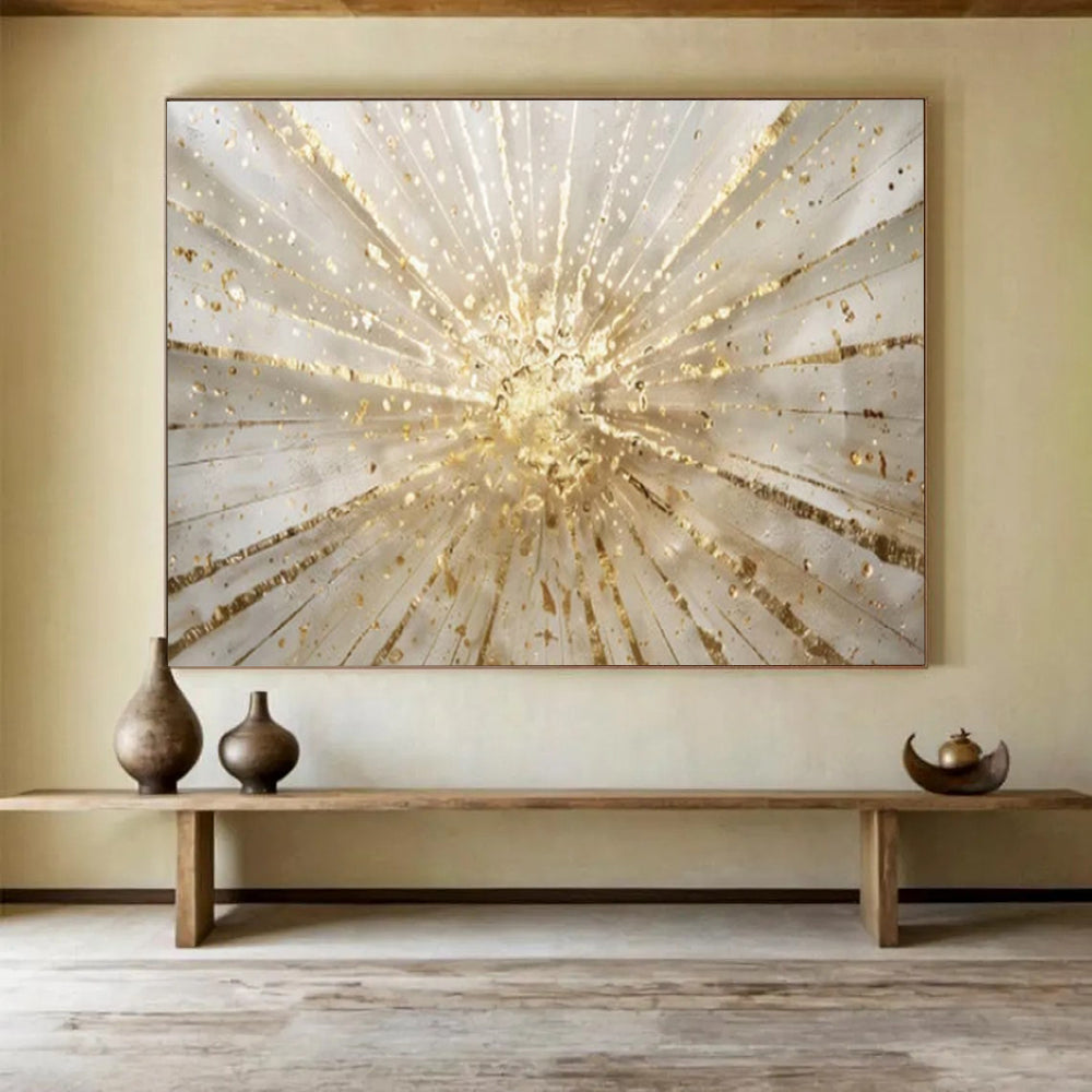 “Golden Burst of Light” - Whites, golds; radiating golden lines and splatters CT1615