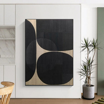 “Black Circles & Beige - Gold Weave”，Hard - Edge Abstract Art CT0595