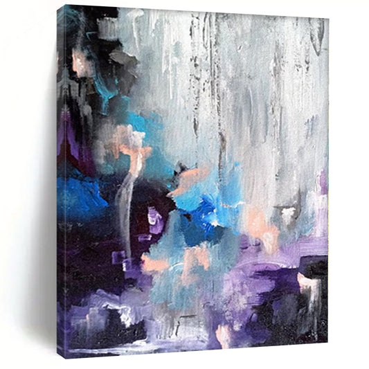 “Colorful Cascade” - Abstract Painting with Blue, Purple, Orange, Gray CT0069