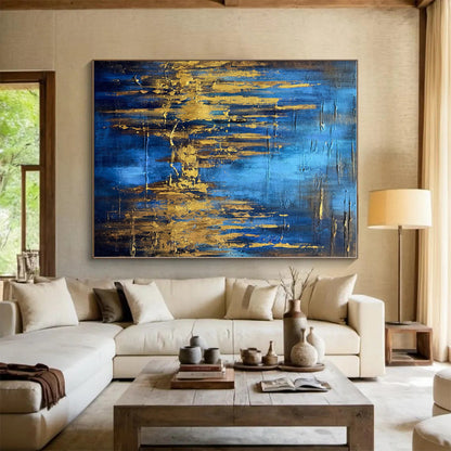 “Blue - Gold Abstract Forest” - Abstract Landscape Art CT0449