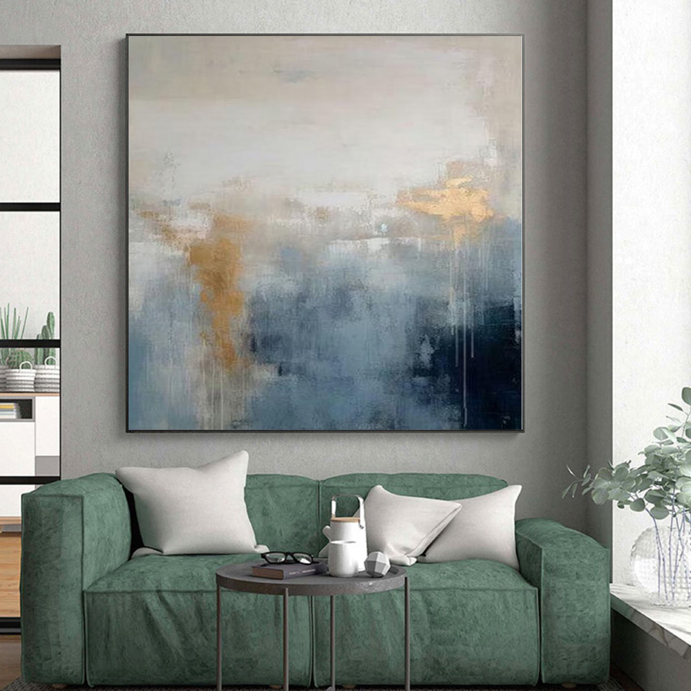 “Blue - Gray - Gold Abstract Mist” Abstract Acrylic Art CT0250