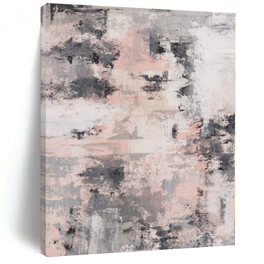 “Blush & Gray Mosaic” - Abstract Art with Pink, Gray, White, Black CT0068