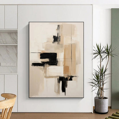 “Neutral Tones with Black Accents”，Abstract Minimalist Oil Painting CT0530