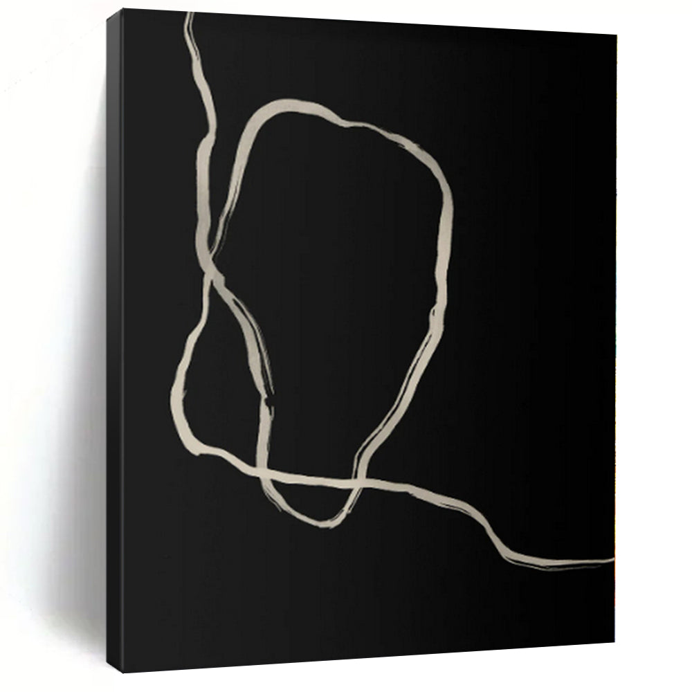 “Organic White Lines on Black” Abstract Acrylic Art CT0336