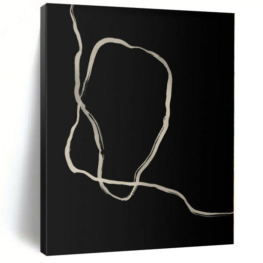 “Organic White Lines on Black” Abstract Acrylic Art CT0336