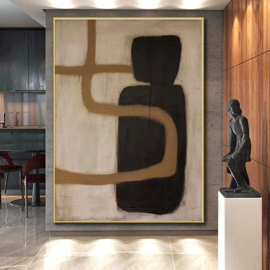 “Curved Brown and Black Shapes”，Abstract Organic - Shaped Acrylic Creation CT0536