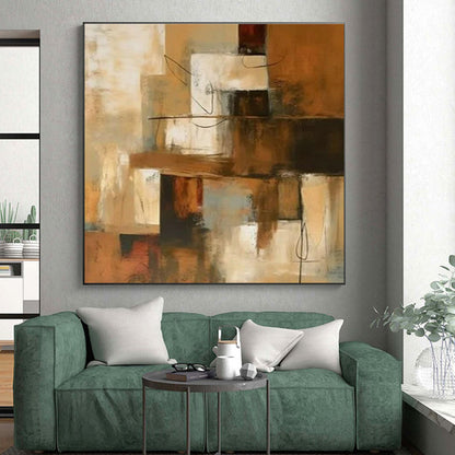 “Brown - Beige Geometric Overlaps”，Constructivist Abstract Art CT0600