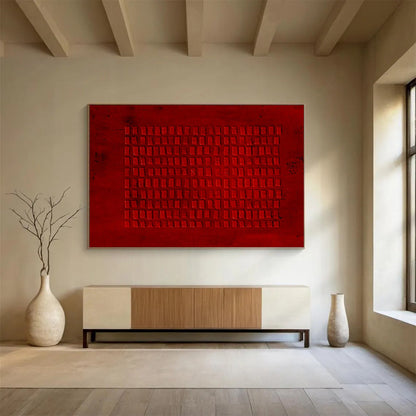 “Hand - painted Red Grid” - Textured red grid pattern CT1651
