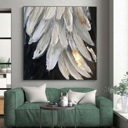 “White - Gold Feather Textures” - Abstract Nature - Inspired Art CT0431