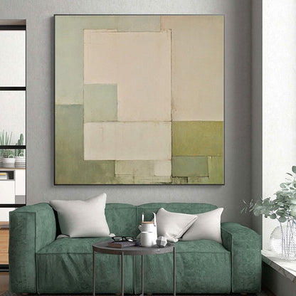 “Pale Green - Beige Geometric Simplicity” - Abstract Minimal Art CT0399