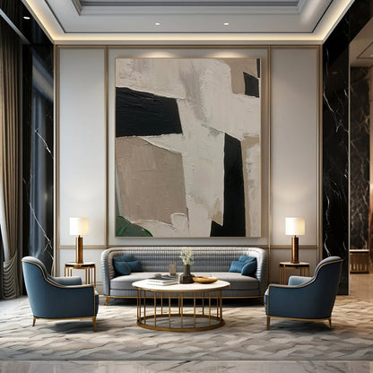 “Textured Neutral Shapes” - Abstract Work with Beige, Black, White CT0107