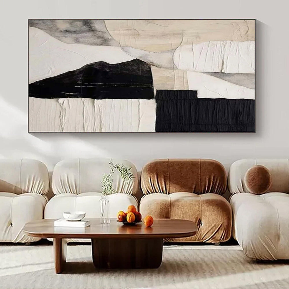 “Black - White - Beige Textured Collage” Mixed - Media Work CT0157