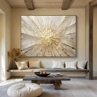 “Golden Burst of Light” - Whites, golds; radiating golden lines and splatters CT1615