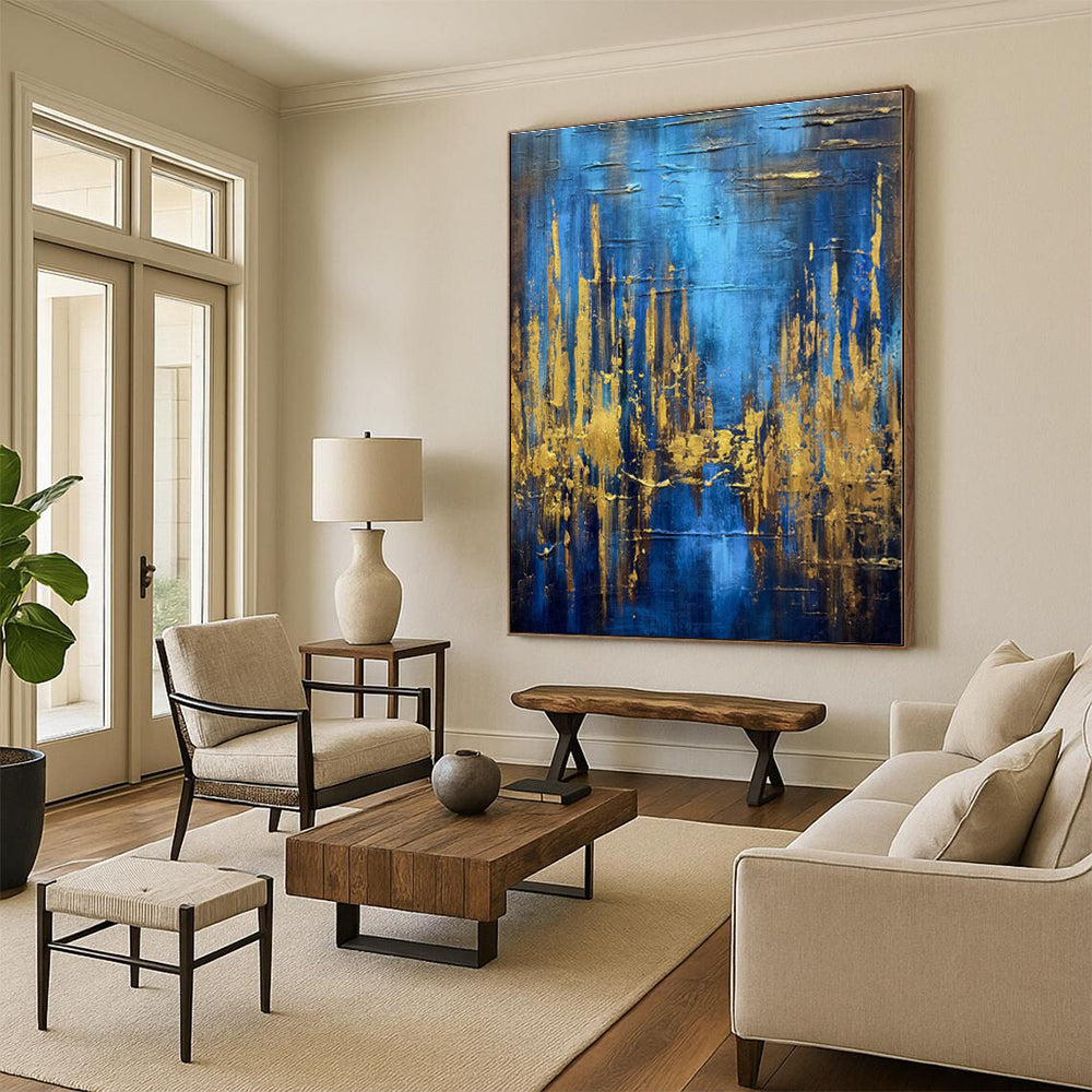 “Blue - Gold Abstract Forest” - Abstract Landscape Art CT0449