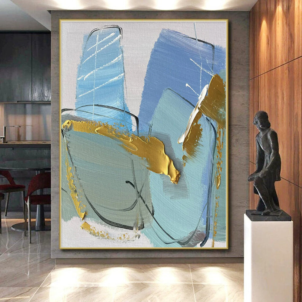 “Blue - Gold Textured Abstraction” - Abstract Expressionist Art CT0499