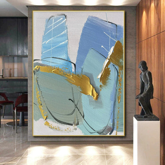“Blue - Gold Textured Abstraction” - Abstract Expressionist Art CT0499