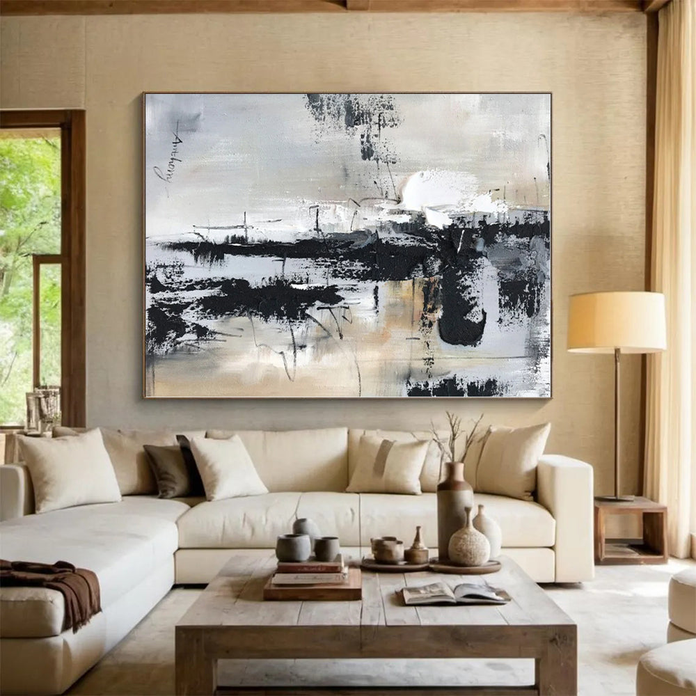 “Gray - Black - White Textured Abstraction” - Abstract Expressionist Art CT0501