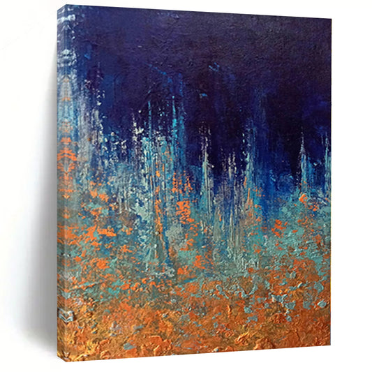 “Midnight Forest Sparkle” - Abstract Acrylic with Dark Blue, Teal, Orange CT0054