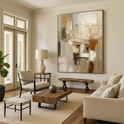 “Neutral - Toned Textured Cubes”，Abstract Textured Art CT0610