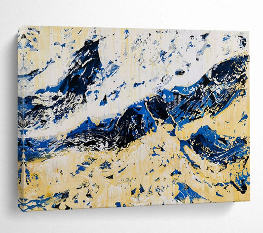 “Blue and Gold Abstract Peaks” – Expressionistic Landscape Acrylic Painting CT1751