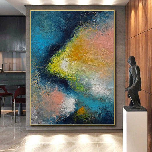 “Cosmic Textures” - Abstract Work with Blue, Green, Yellow, Pink, White CT0057