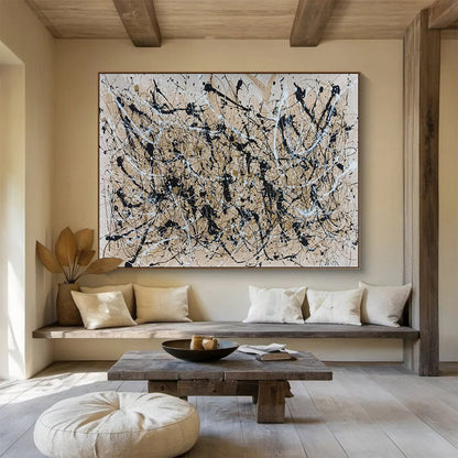 “Beige - Black Dripping Chaos” - Beige, black, white; chaotic drips & splatters CT1588