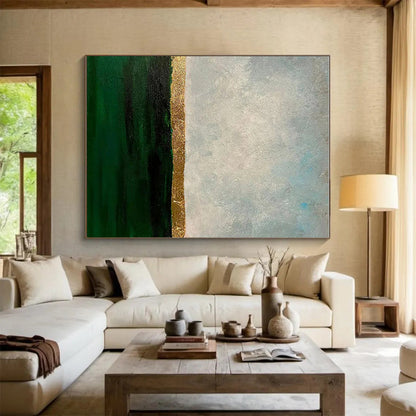 “Gold - Green - Grey Sea Horizon”，Minimalist Seascape Art CT0644