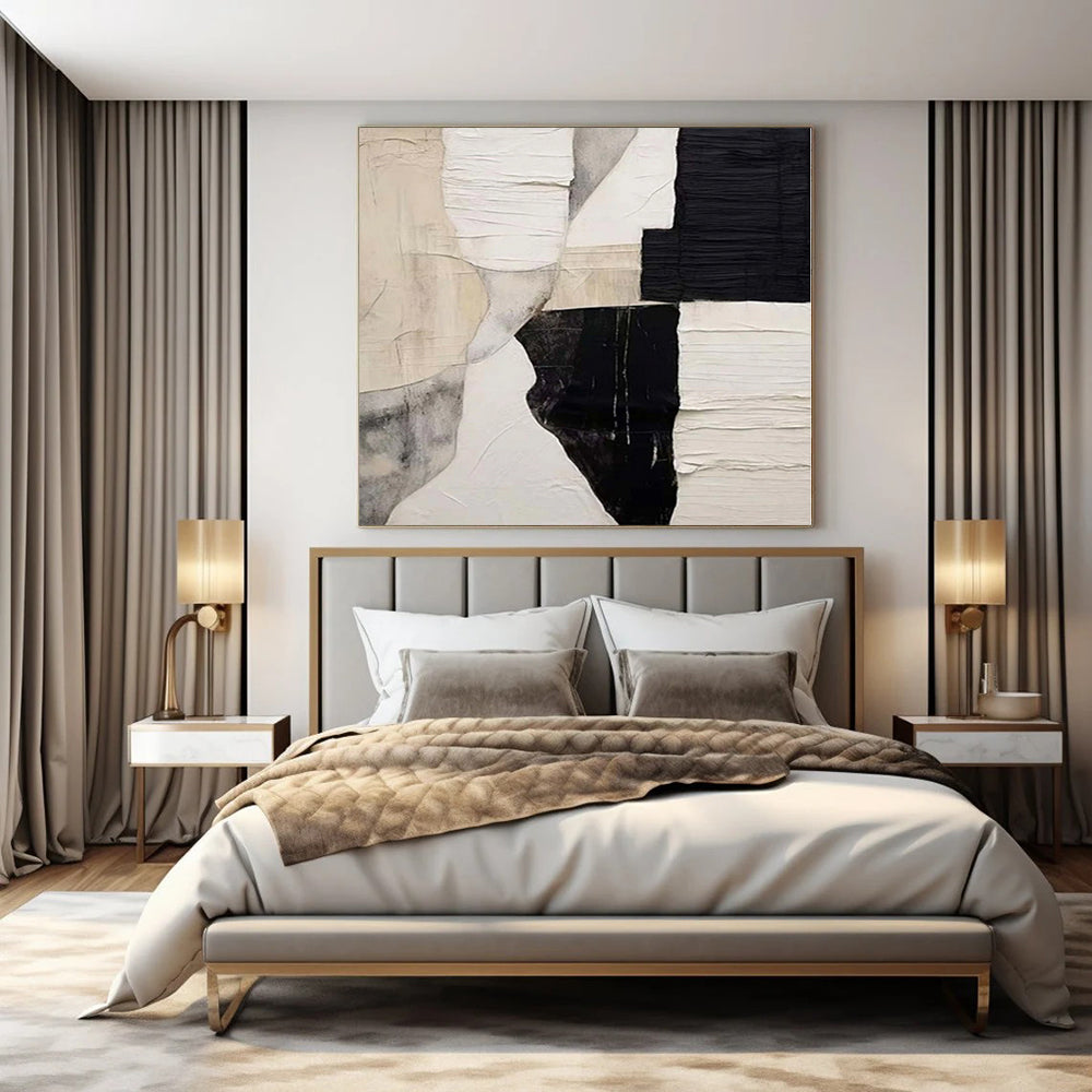 “Black - White - Beige Textured Collage” Mixed - Media Work CT0157