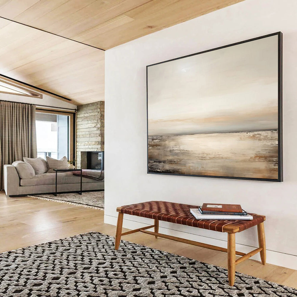 “Beige Sea Horizon” - Beige, gray, white; soft, muted seascape with gentle waves CT1572